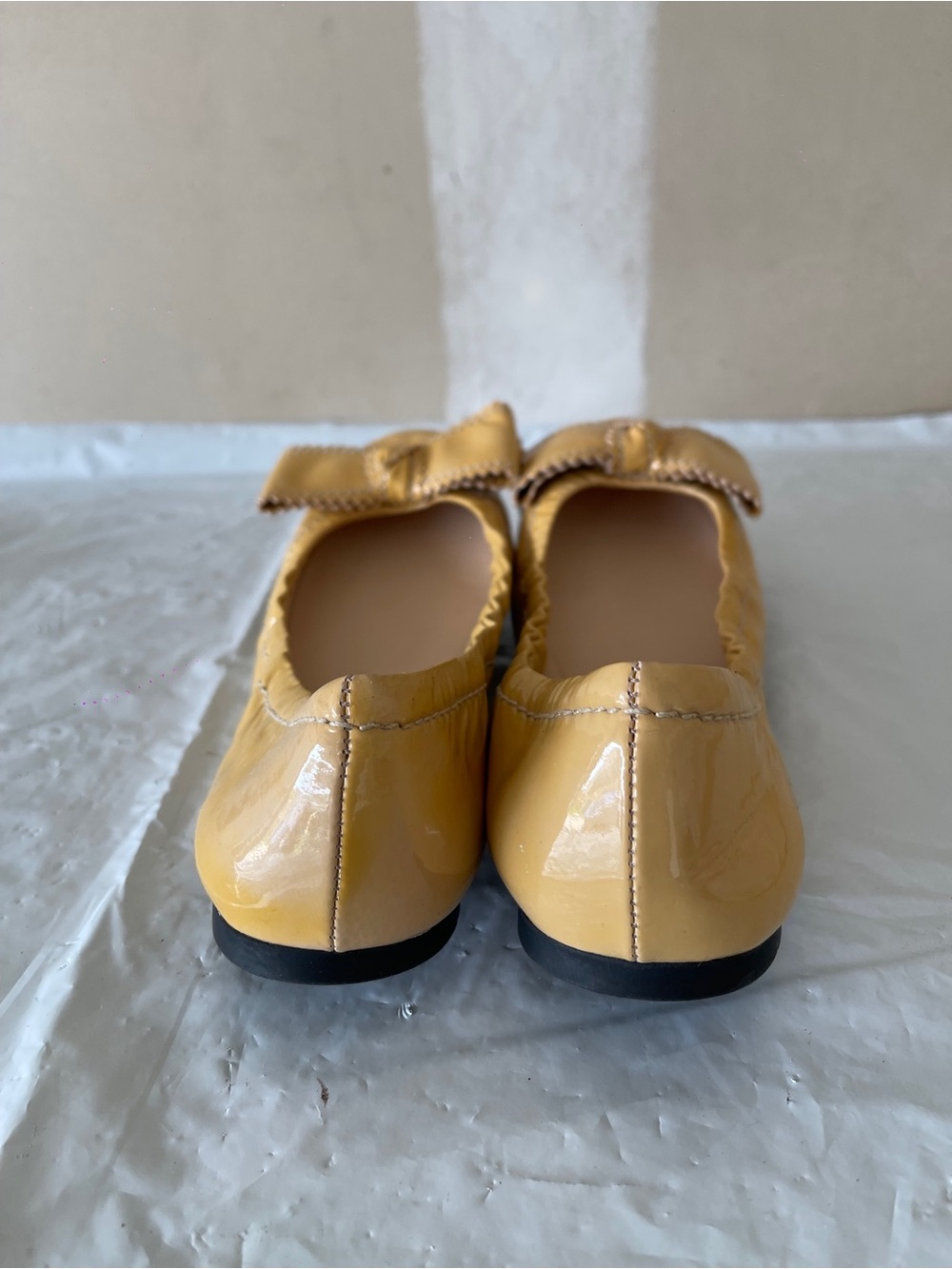 Prada Mustard Yellow Leather Bow Flats 37 - Picture 3 of 6